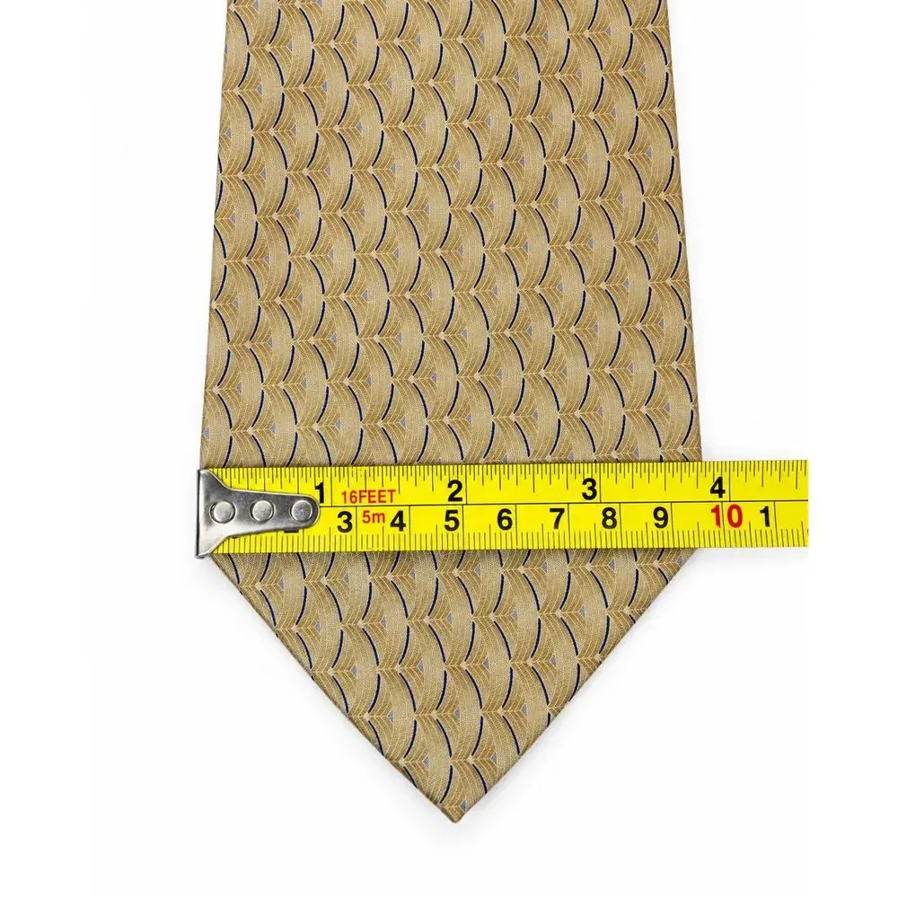 Bill Blass Black Label 100% Silk Tie Gold Navy Geometric Made in USA Men’s